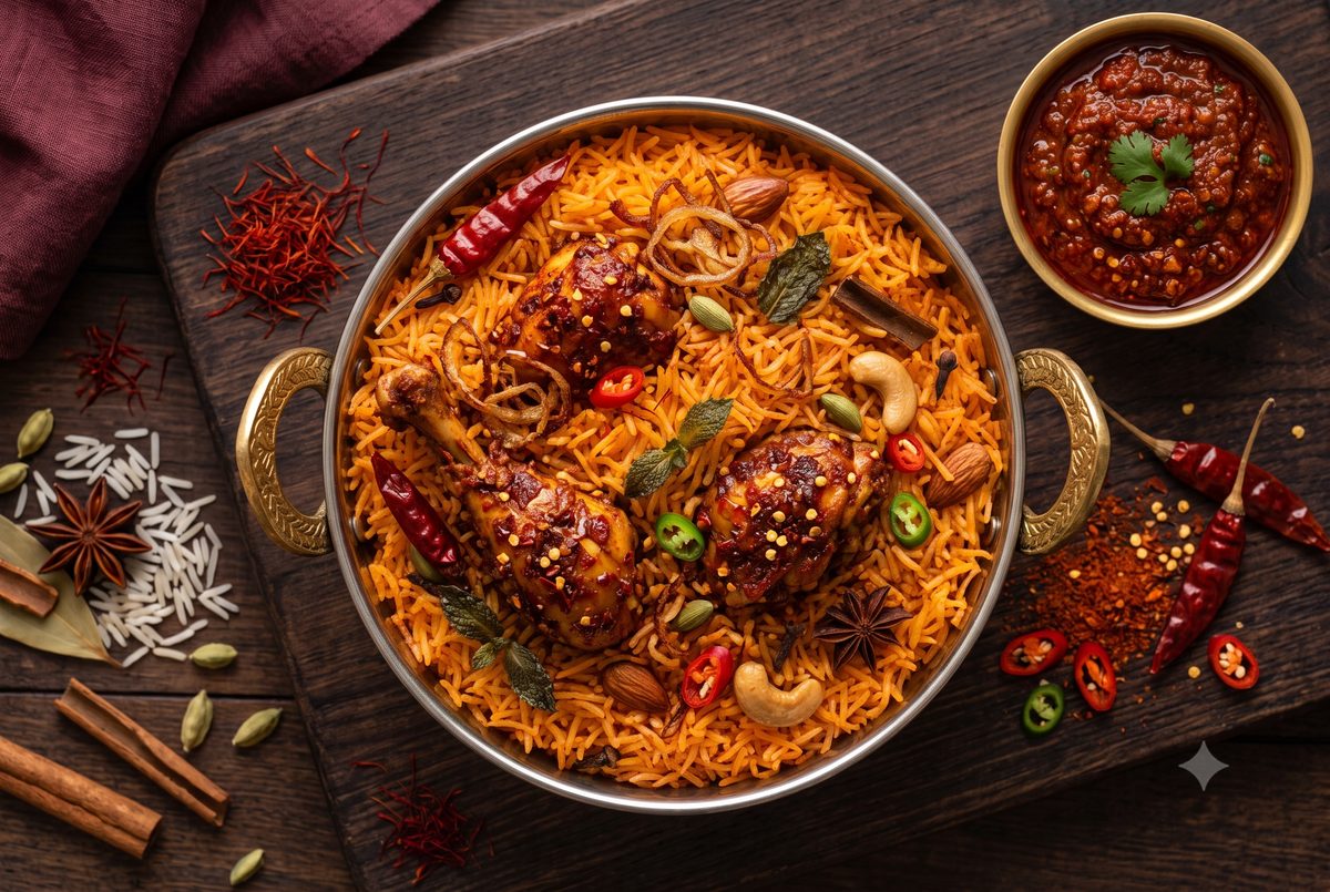 Chicken biryani at Loungg Laachi